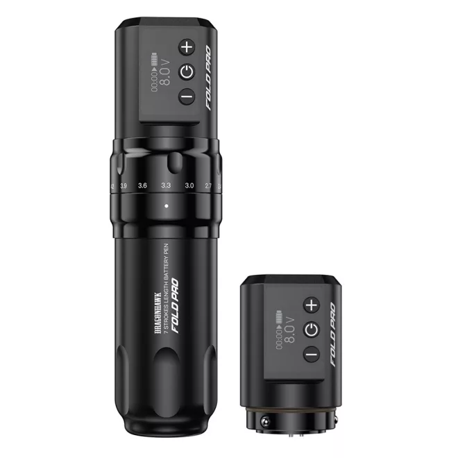 Dragonhawk Fold Pro (2.4-4.2 mm) Tetováló gép (fekete) - 2 akkumulátorral, vezeték nélküli