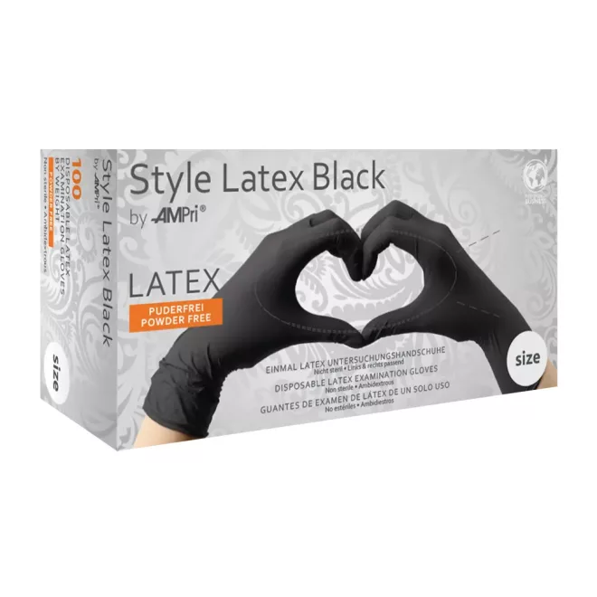 Style latex kesztyű (100db - S) fekete, púdermentes